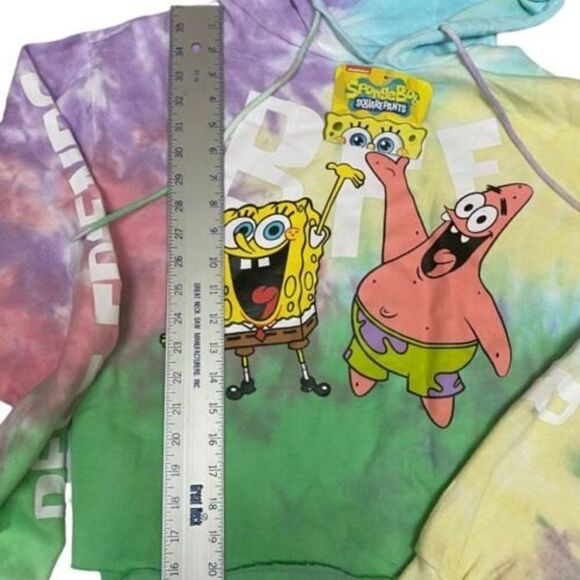 Spongebob Patrick Star BFF Tie Dye Crop Hoodie Rainbow Colorful Friends - Picture 5 of 6